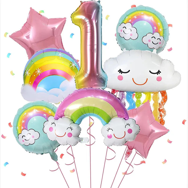 10 Pcs Rainbow Cloud Balloons Set 32inch Digit 1-9 Years Old Kids