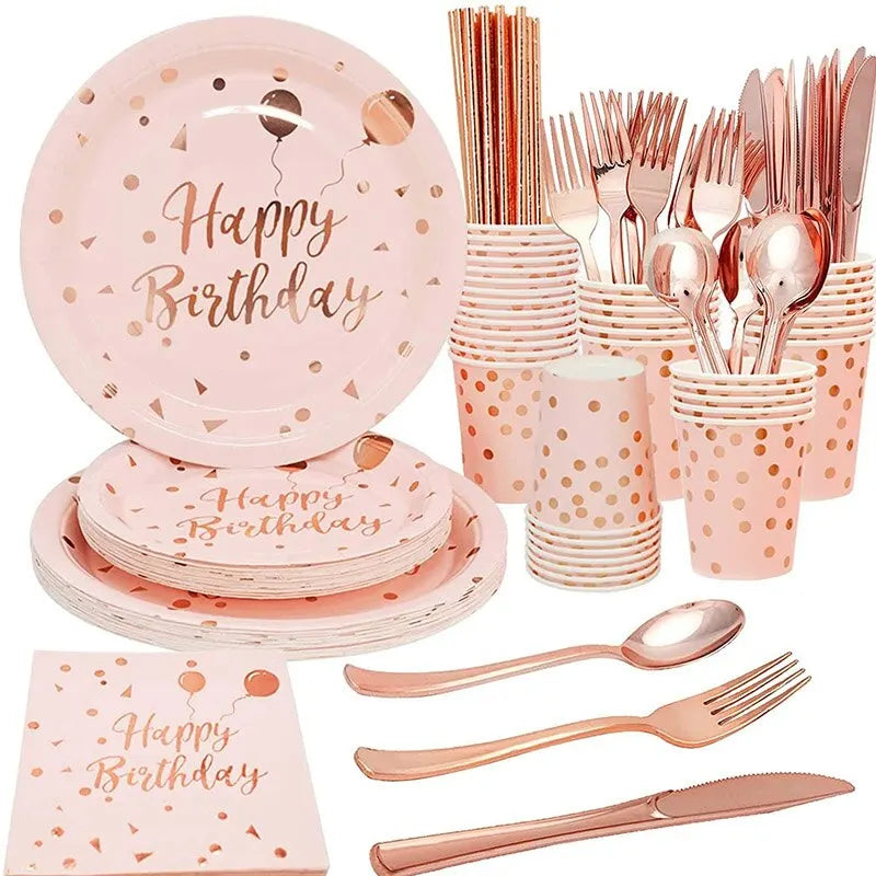 78pcs Rose Gold Set Paper Cup Plate