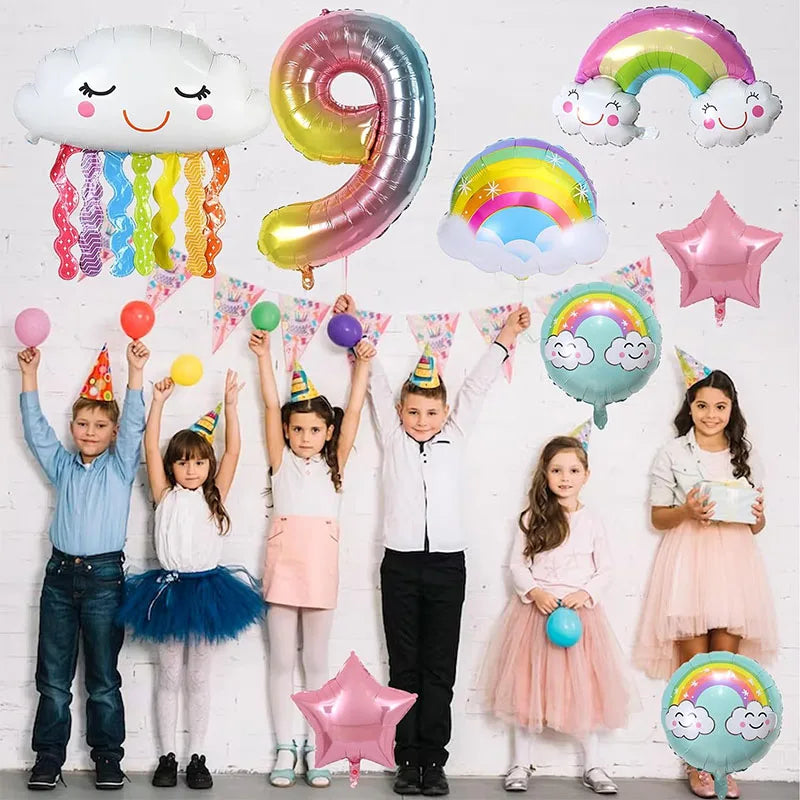 10 Pcs Rainbow Cloud Balloons Set 32inch Digit 1-9 Years Old Kids