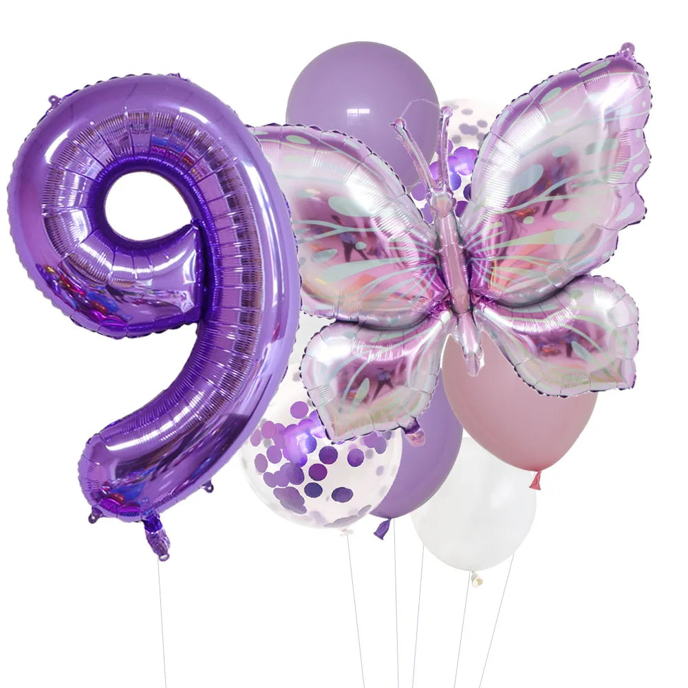 10pcs Purple Butterfly 40inch Number Balloon Set