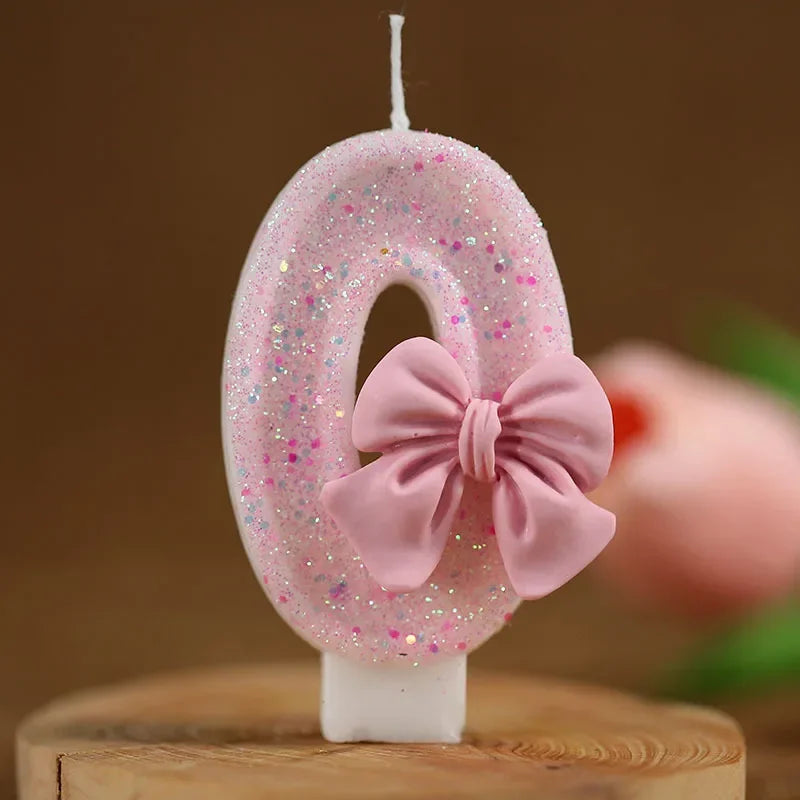 Cute Pink Bow 3D Number Cake Candles for Birthday Party Decorations