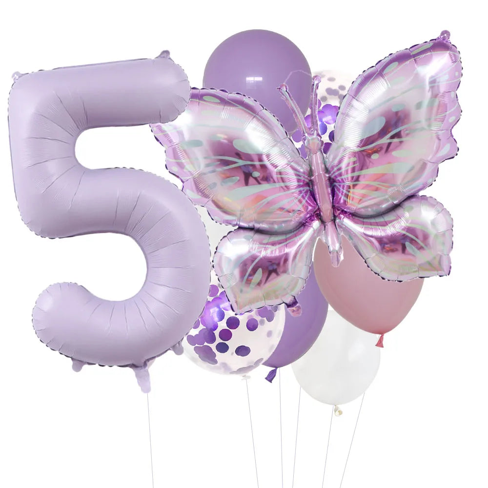 10pcs Purple Butterfly 40inch Number Balloon Set