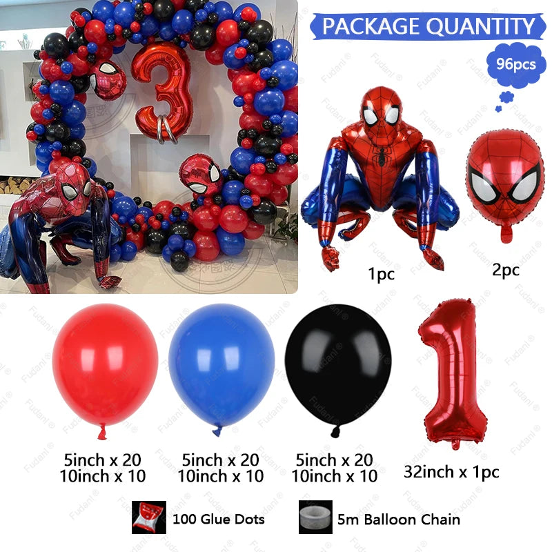 96pcs Spiderman Balloons Garland Arch Kit For Party Decors Age 1-9