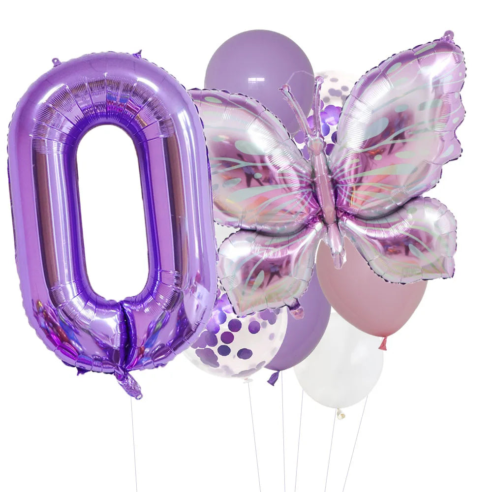 10pcs Purple Butterfly 40inch Number Balloon Set