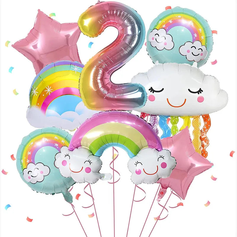 10 Pcs Rainbow Cloud Balloons Set 32inch Digit 1-9 Years Old Kids