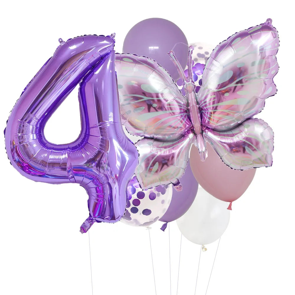 10pcs Purple Butterfly 40inch Number Balloon Set