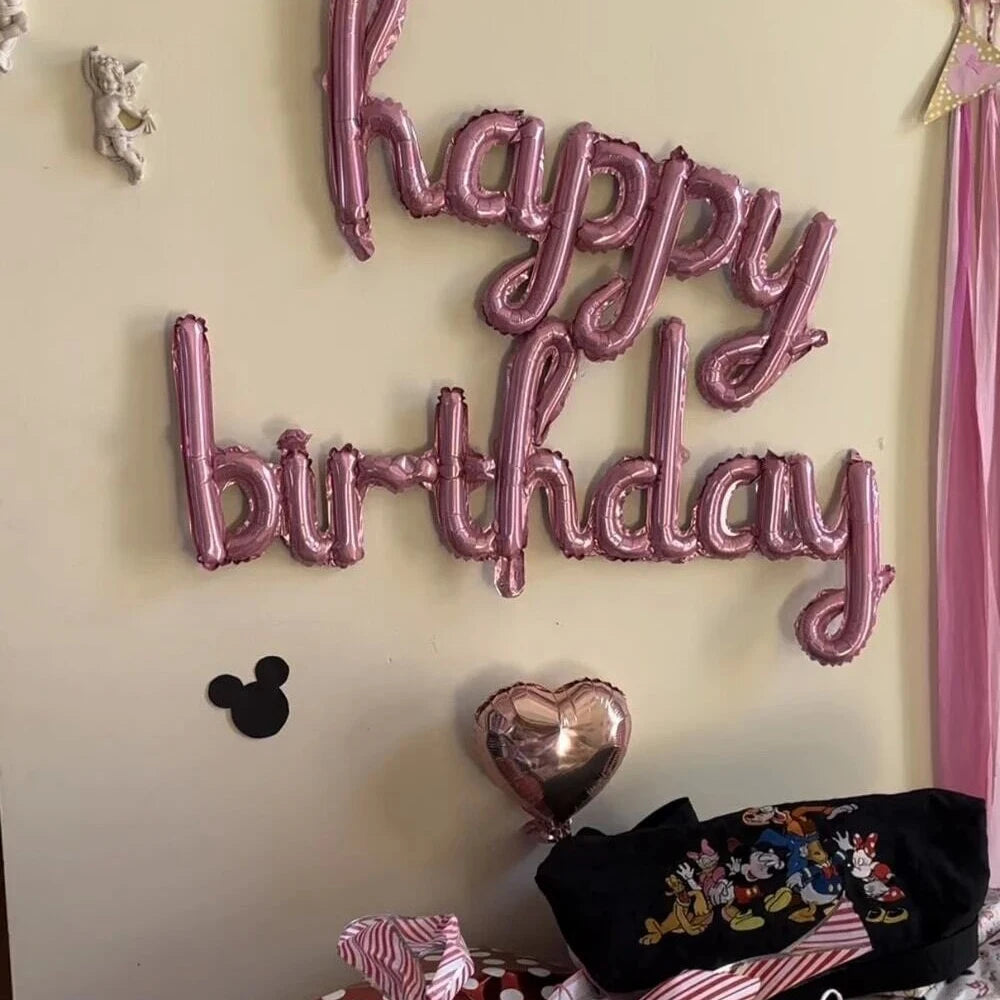 2pcs/set Happy Birthday Balloons Pink Purple Prop