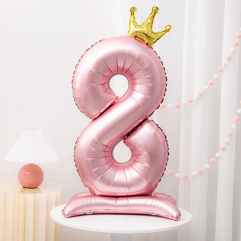 42inch Crown Decor Pink Aluminum Foil Digital Balloon Number