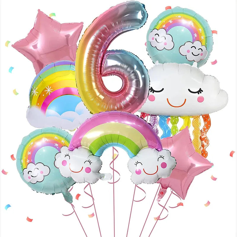 10 Pcs Rainbow Cloud Balloons Set 32inch Digit 1-9 Years Old Kids