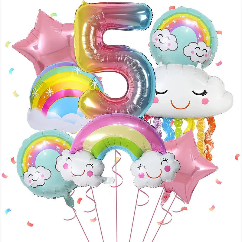 10 Pcs Rainbow Cloud Balloons Set 32inch Digit 1-9 Years Old Kids