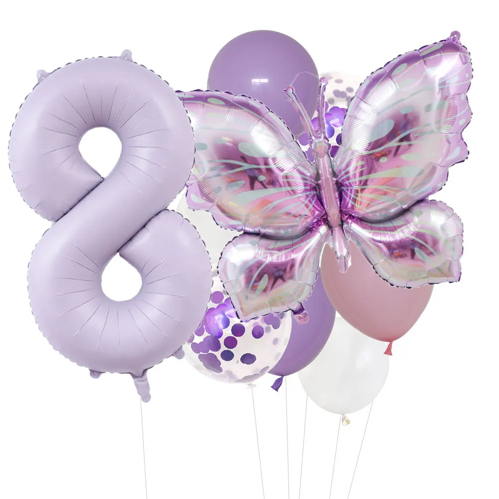10pcs Purple Butterfly 40inch Number Balloon Set