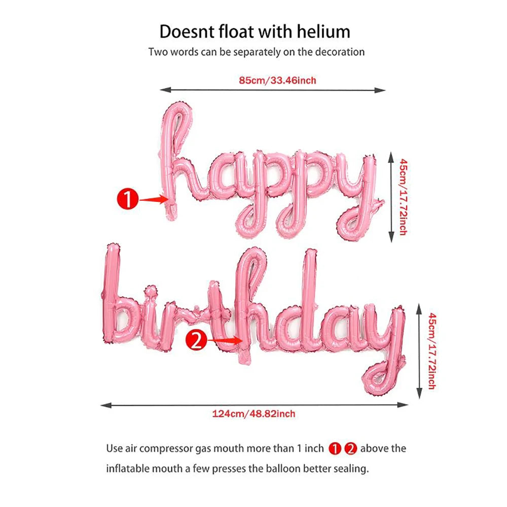 2pcs/set Happy Birthday Balloons Pink Purple Prop