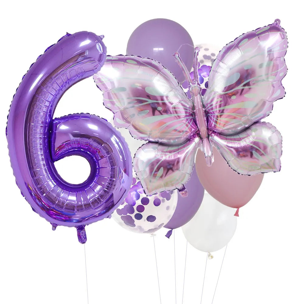 10pcs Purple Butterfly 40inch Number Balloon Set