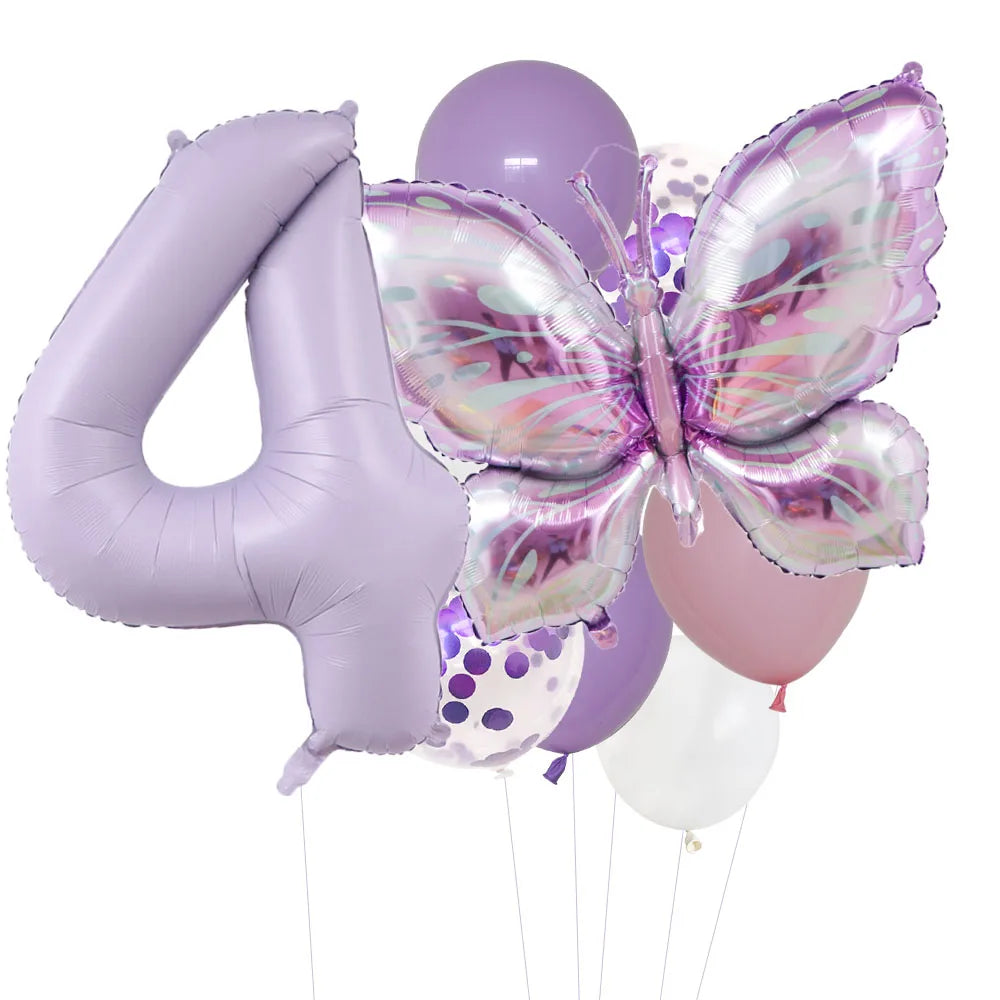 10pcs Purple Butterfly 40inch Number Balloon Set