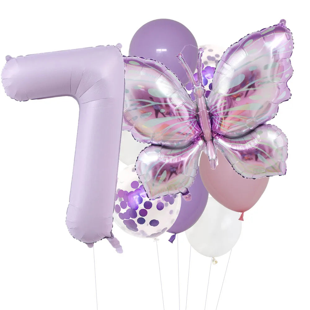 10pcs Purple Butterfly 40inch Number Balloon Set