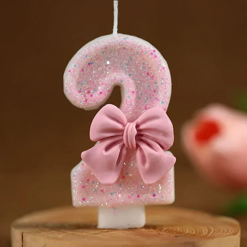 Cute Pink Bow 3D Number Cake Candles for Birthday Party Decorations