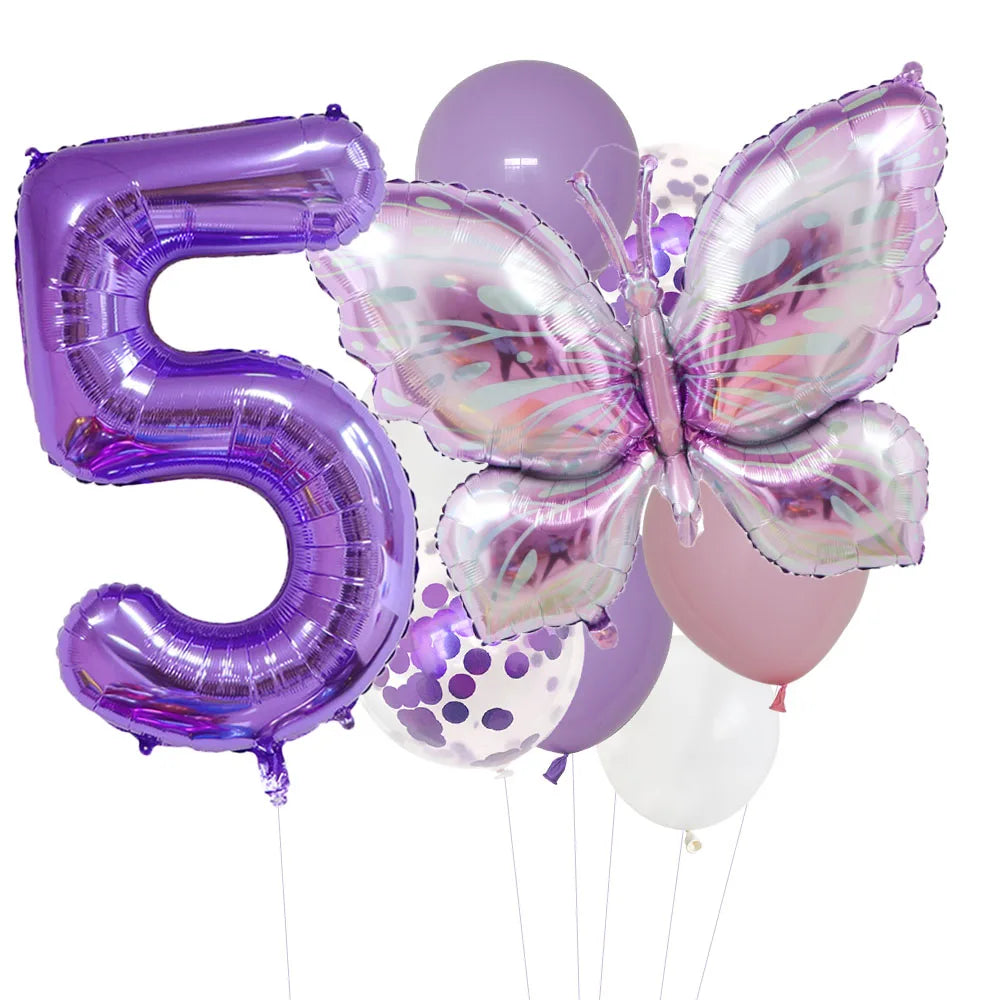 10pcs Purple Butterfly 40inch Number Balloon Set
