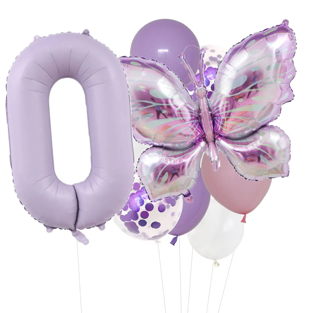 10pcs Purple Butterfly 40inch Number Balloon Set