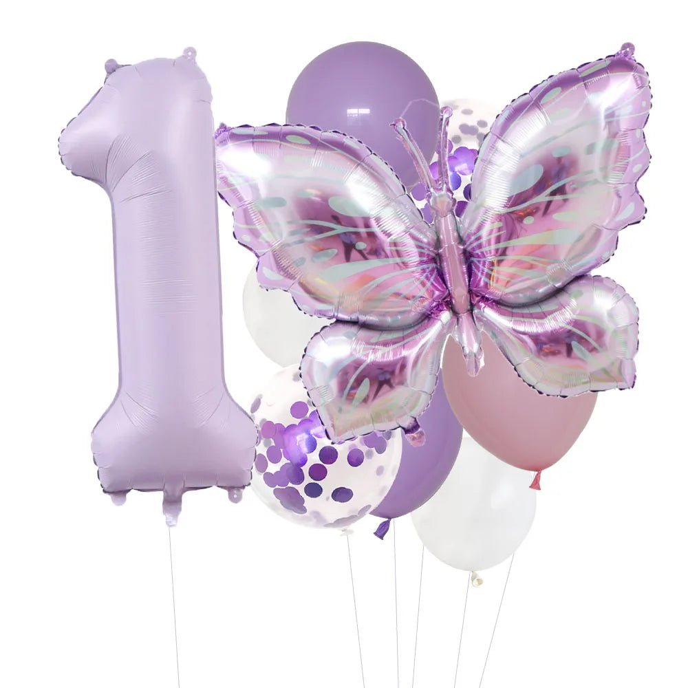 10pcs Purple Butterfly 40inch Number Balloon Set