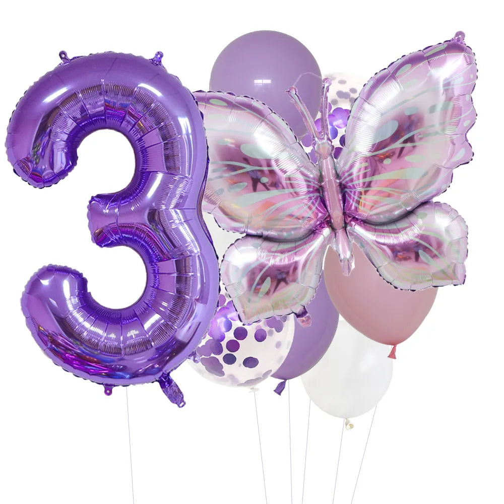 10pcs Purple Butterfly 40inch Number Balloon Set