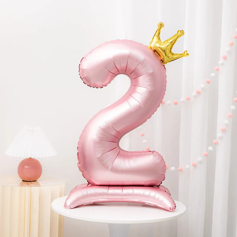 42inch Crown Decor Pink Aluminum Foil Digital Balloon Number