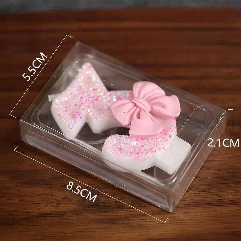 Cute Pink Bow 3D Number Cake Candles for Birthday Party Decorations