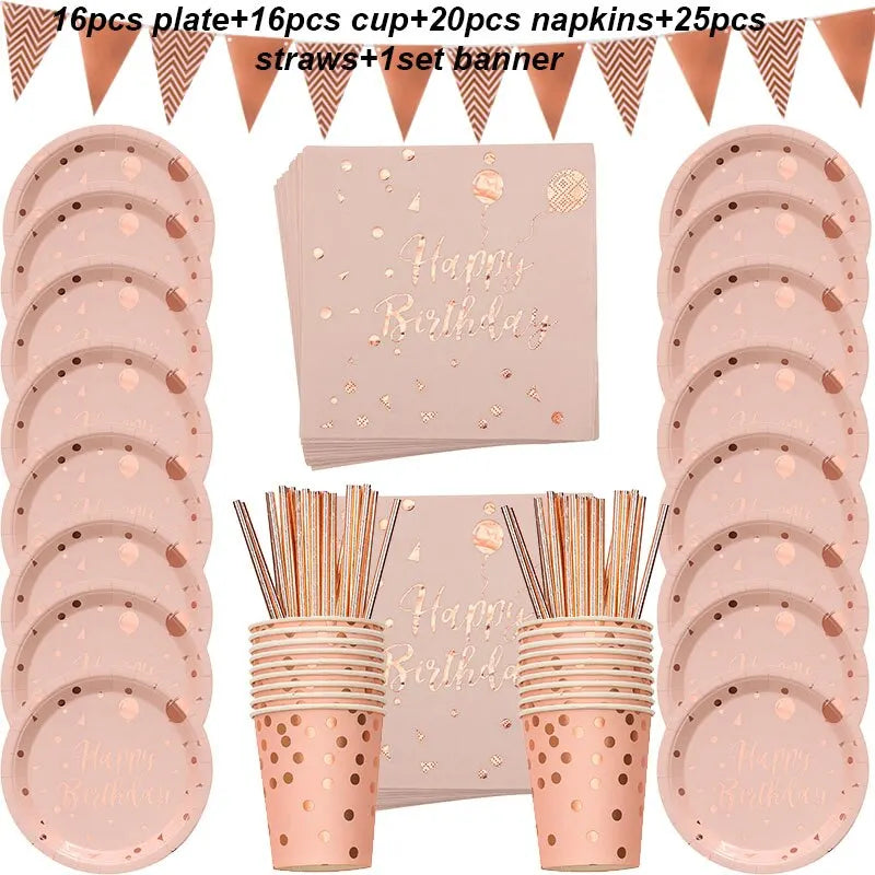 78pcs Rose Gold Set Paper Cup Plate