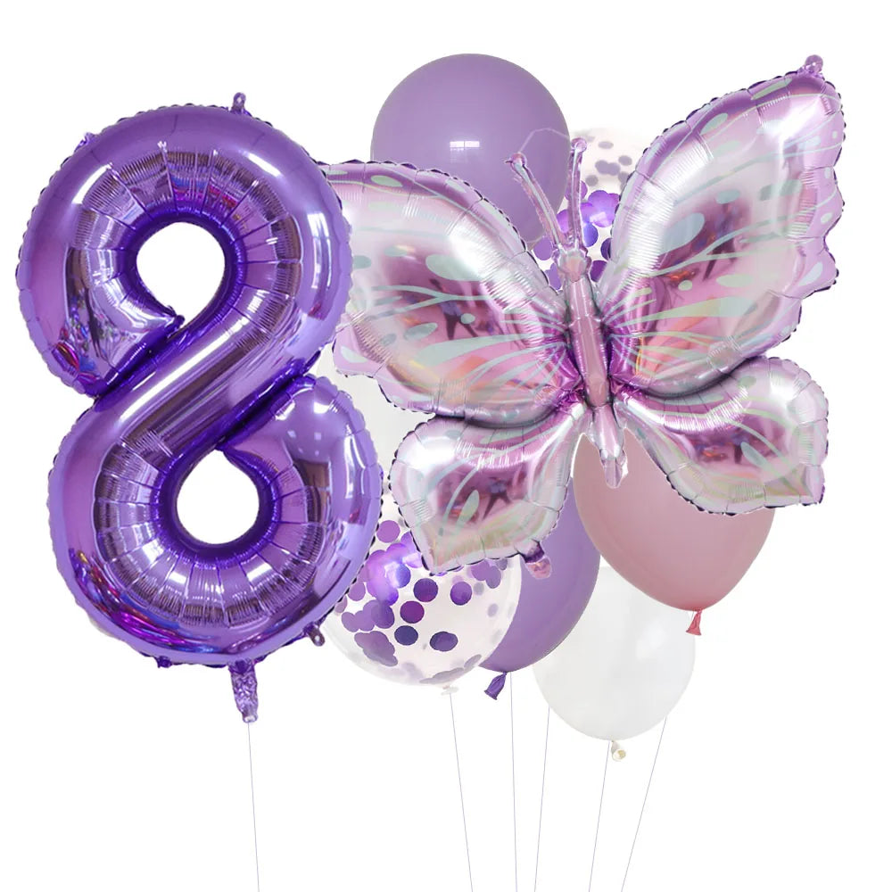 10pcs Purple Butterfly 40inch Number Balloon Set