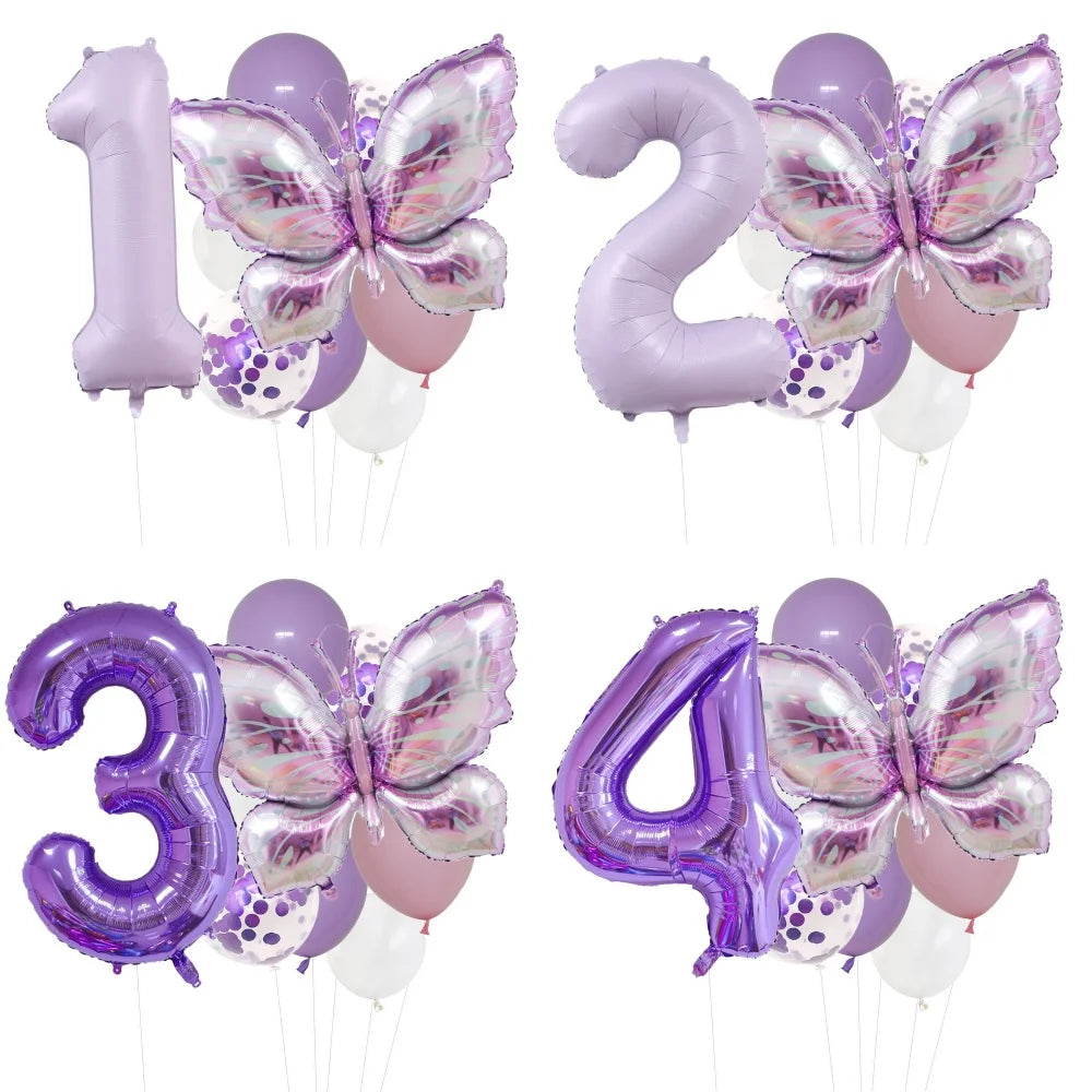 10pcs Purple Butterfly 40inch Number Balloon Set