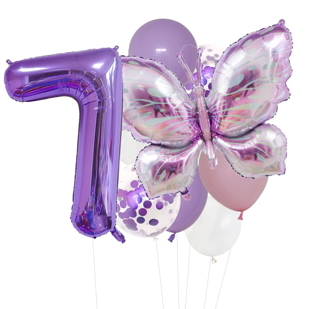 10pcs Purple Butterfly 40inch Number Balloon Set