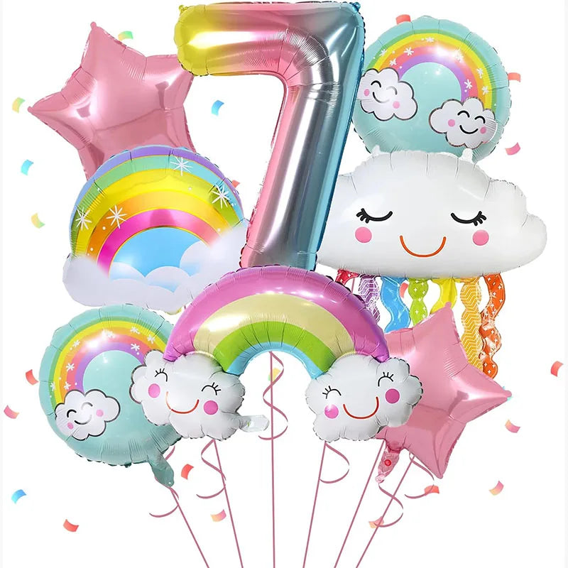 10 Pcs Rainbow Cloud Balloons Set 32inch Digit 1-9 Years Old Kids