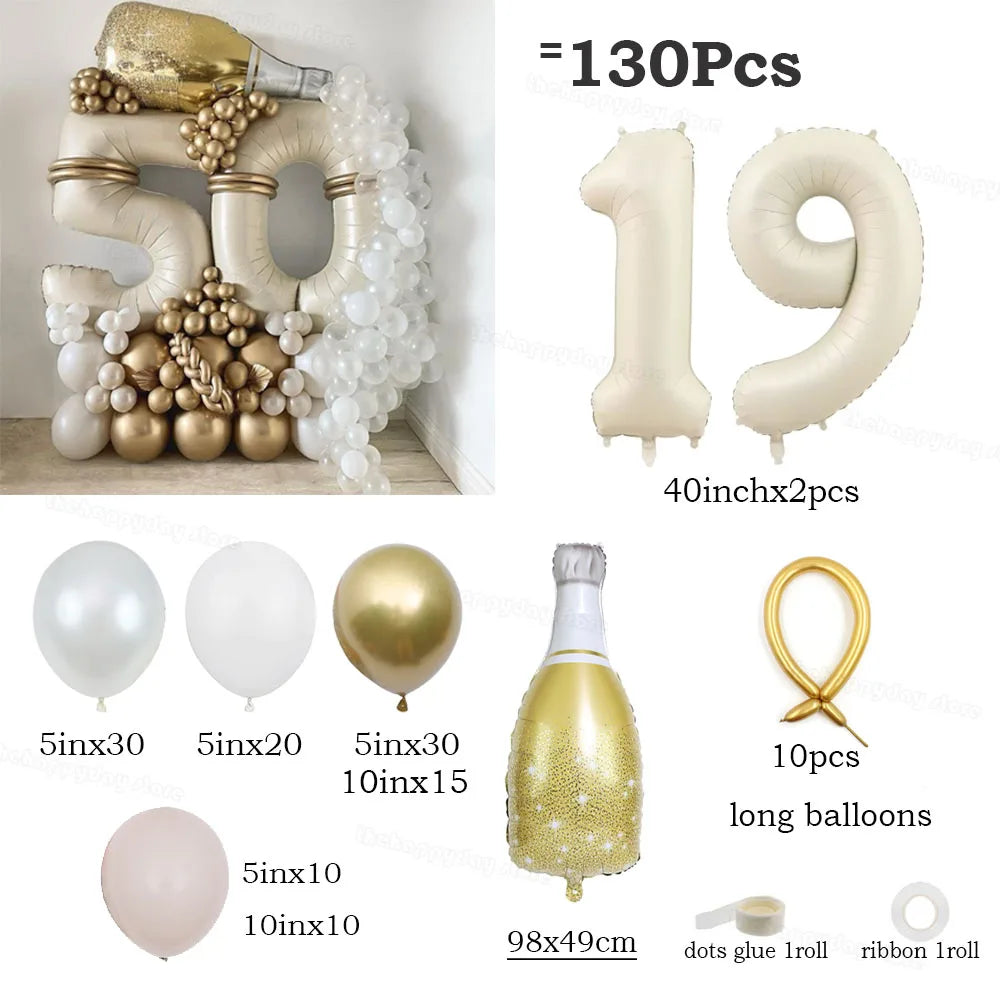 130Pcs Balloons Set including 40inch Number Foil Balloons for Party Decorations