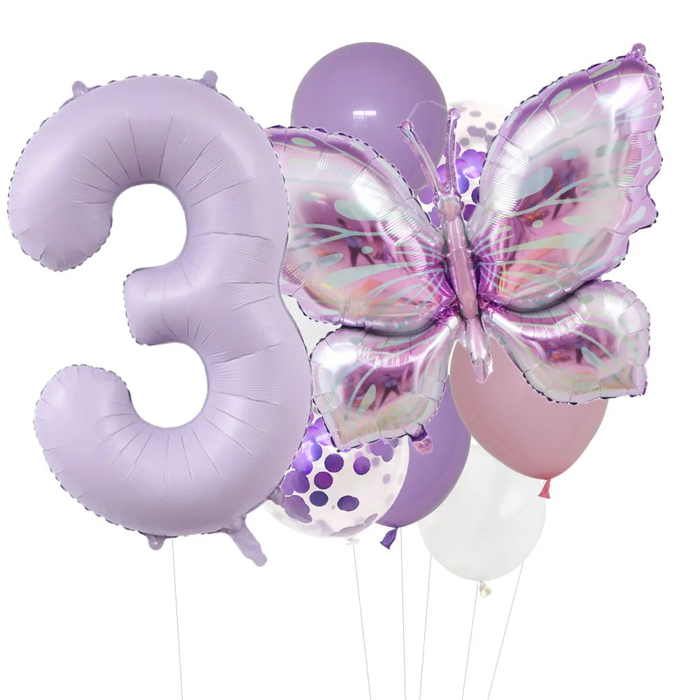 10pcs Purple Butterfly 40inch Number Balloon Set