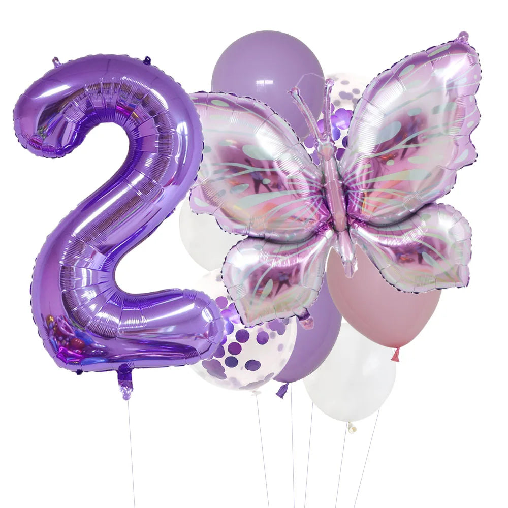 10pcs Purple Butterfly 40inch Number Balloon Set