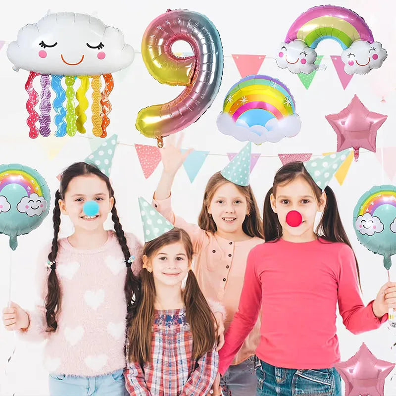 10 Pcs Rainbow Cloud Balloons Set 32inch Digit 1-9 Years Old Kids