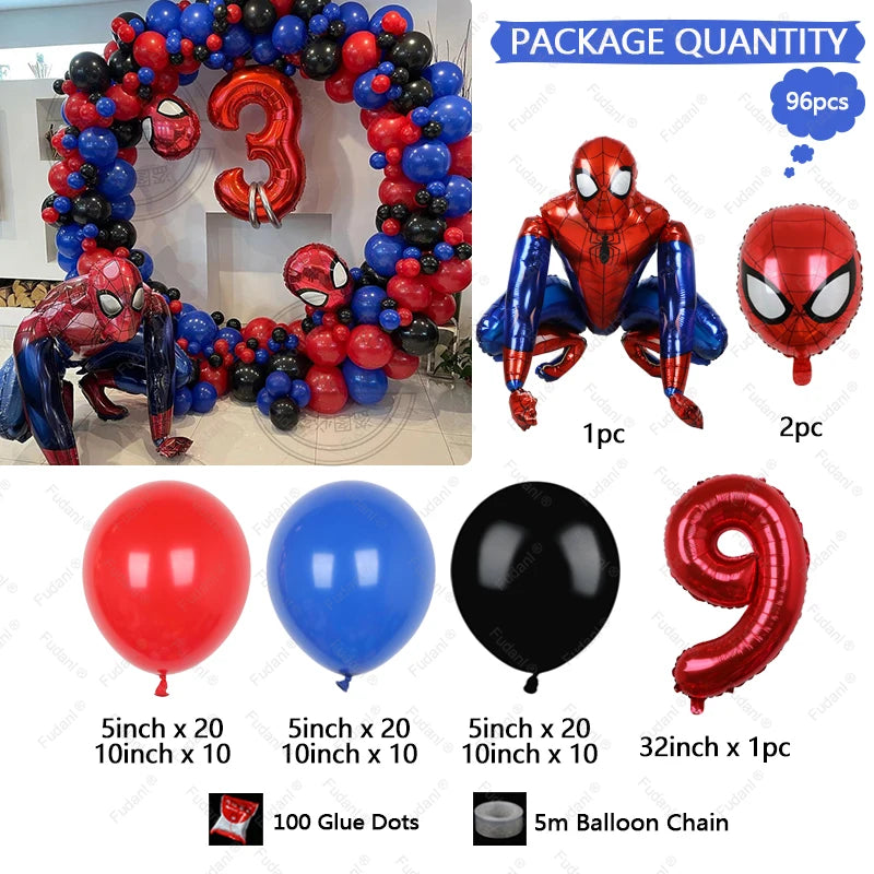 96pcs Spiderman Balloons Garland Arch Kit For Party Decors Age 1-9