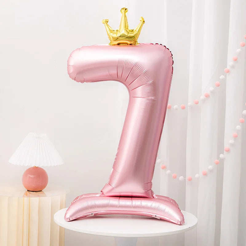 42inch Crown Decor Pink Aluminum Foil Digital Balloon Number