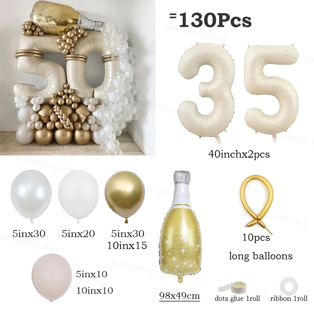 130Pcs Balloons Set including 40inch Number Foil Balloons for Party Decorations