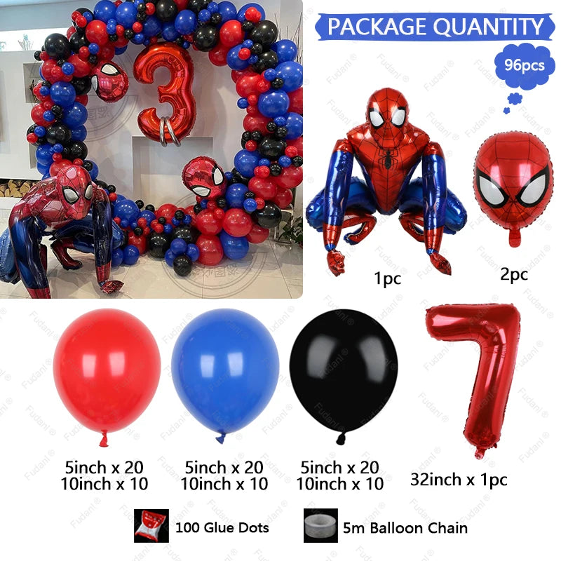 96pcs Spiderman Balloons Garland Arch Kit For Party Decors Age 1-9