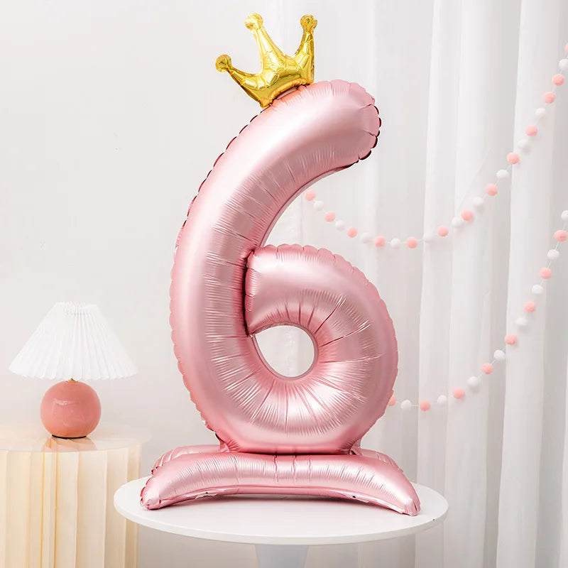 42inch Crown Decor Pink Aluminum Foil Digital Balloon Number