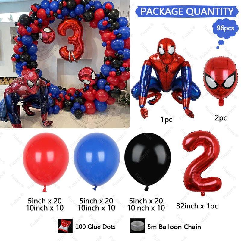96pcs Spiderman Balloons Garland Arch Kit For Party Decors Age 1-9