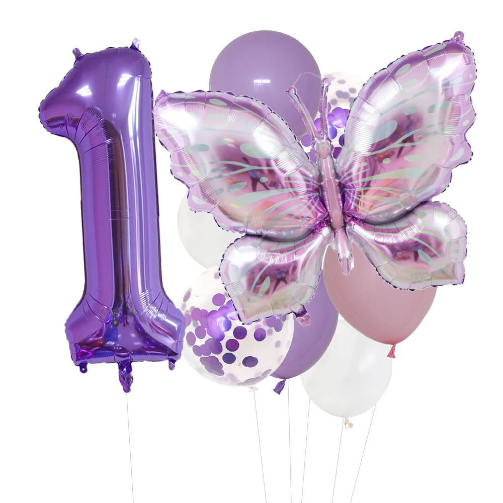 10pcs Purple Butterfly 40inch Number Balloon Set
