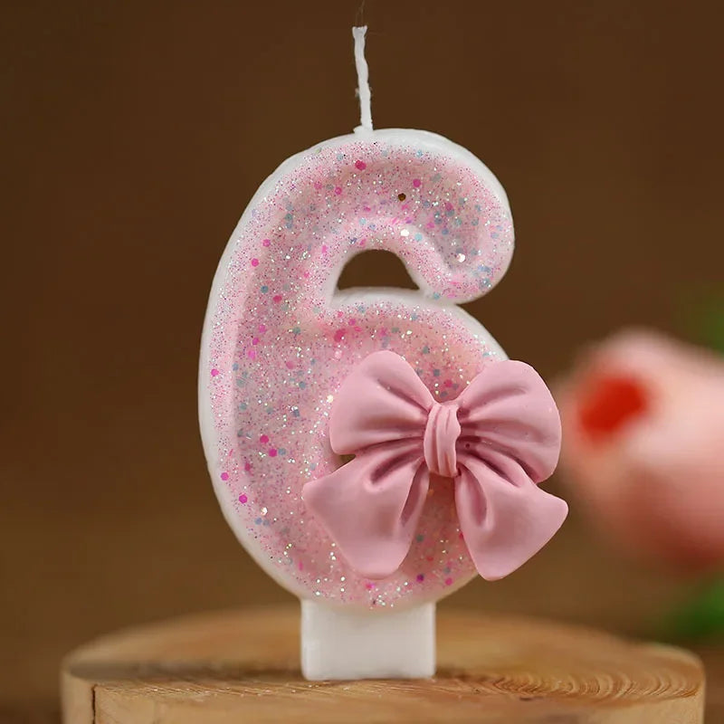 Cute Pink Bow 3D Number Cake Candles for Birthday Party Decorations