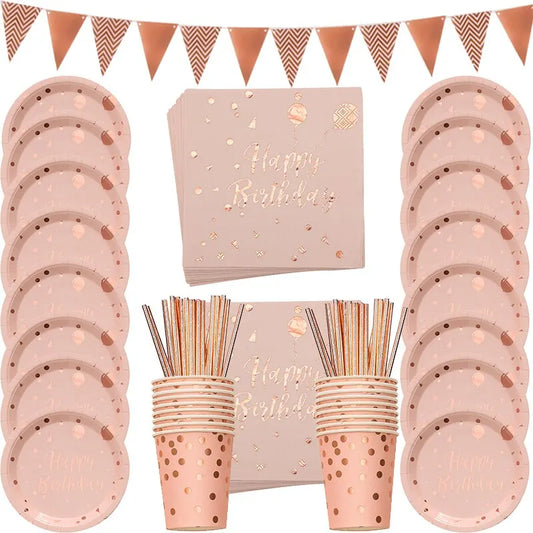 78pcs Rose Gold Set Paper Cup Plate