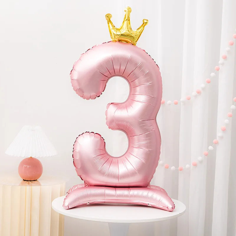 42inch Crown Decor Pink Aluminum Foil Digital Balloon Number