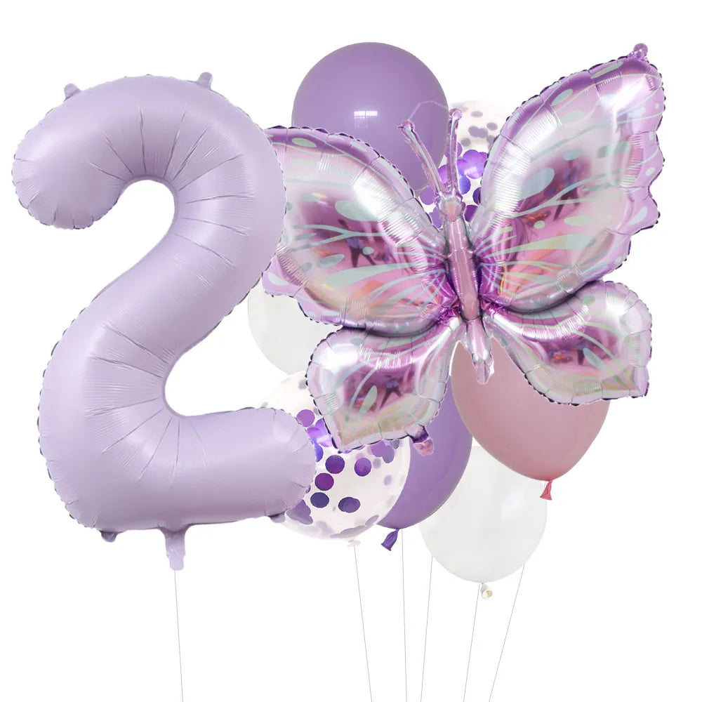 10pcs Purple Butterfly 40inch Number Balloon Set