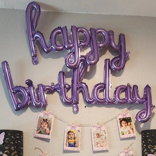 2pcs/set Happy Birthday Balloons Pink Purple Prop