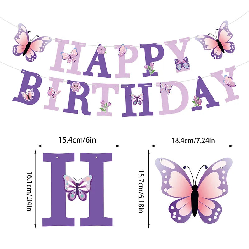 Purple Butterfly Party Decoration Disposable Paper Plates Napkins Cups Straw Tableware Set