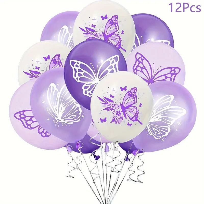 Purple Butterfly Party Decoration Disposable Paper Plates Napkins Cups Straw Tableware Set
