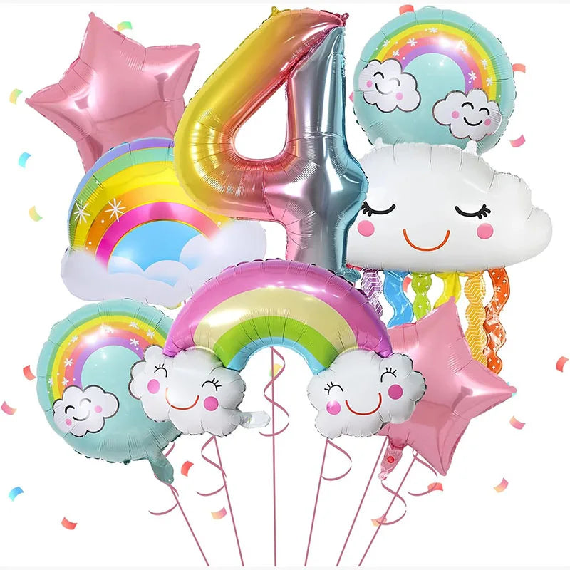 10 Pcs Rainbow Cloud Balloons Set 32inch Digit 1-9 Years Old Kids